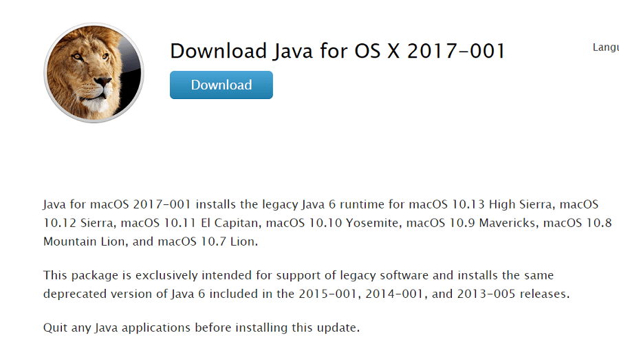 download java 7 for mac os sierra