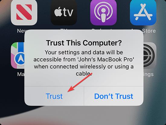 clicking Trust to trust new computer iOS